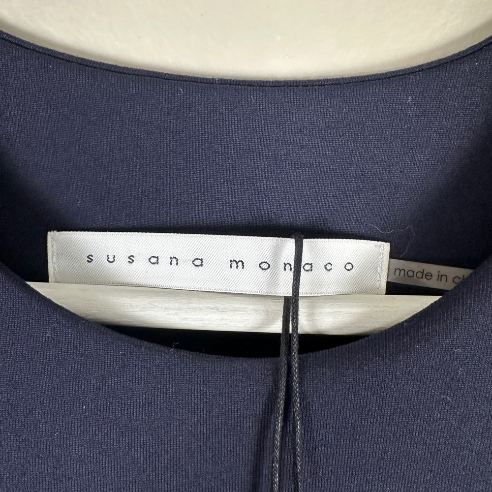 Susana Monaco Women's Large Mini Dress Midnight Navy Cutout Tie Front Chic NEW - Picture 6 of 9